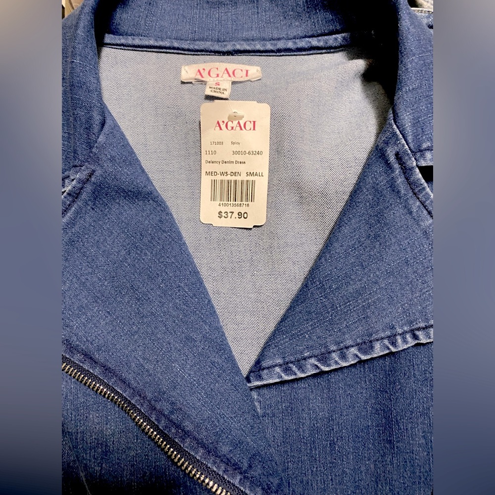New Women's Zip Detail Acid Belted Denim Dress Size Small - Picture 7 of 11